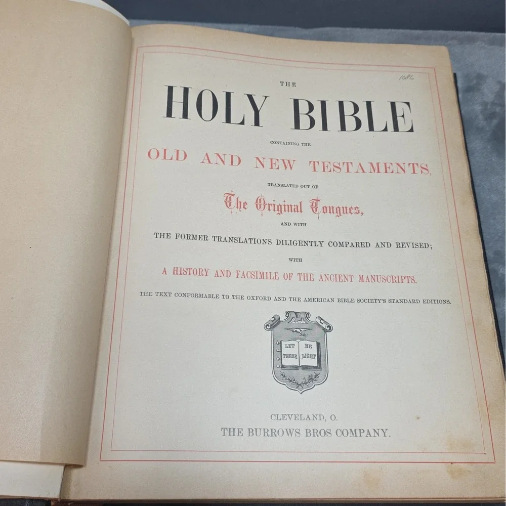 1890 Family Holy Bible Leather Bound Illustrated Burrows Bros Company